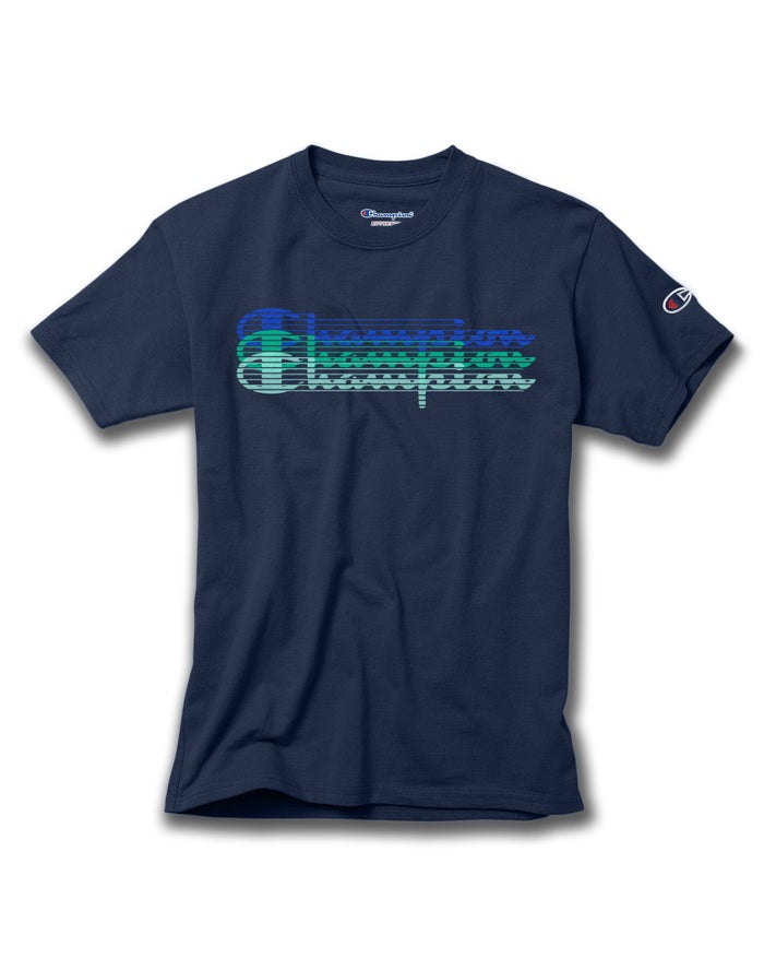 Champion T-Shirt Jongens - Donkerblauw - Cotton Triple Split Script Logo ( 319807-UCE )